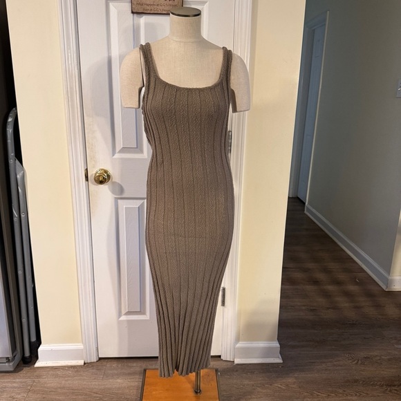 FP Beach by Free People Ribbed Knit Maxi Dress Tan Brown Sleeveless Bodycon L - Picture 2 of 11